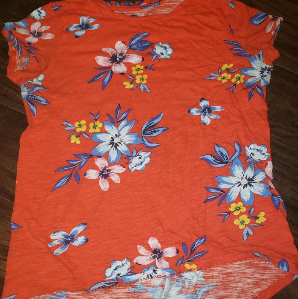 old navy, red floral shirt.